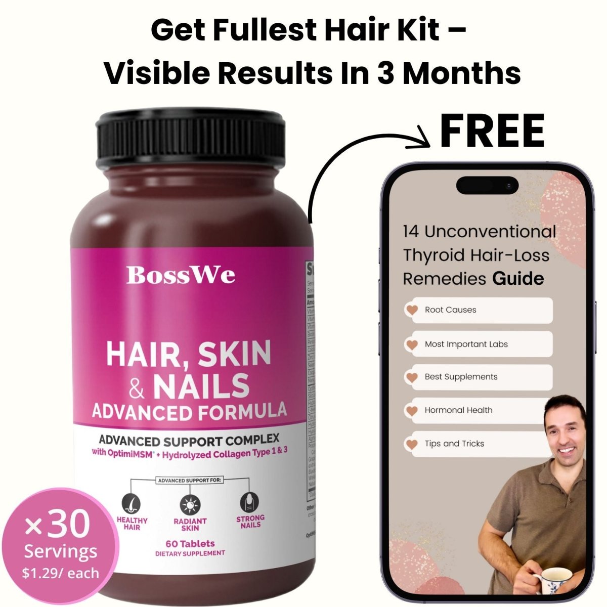 HAIR, SKIN & NAILS ADVANCED 1 Bottle - BossWe